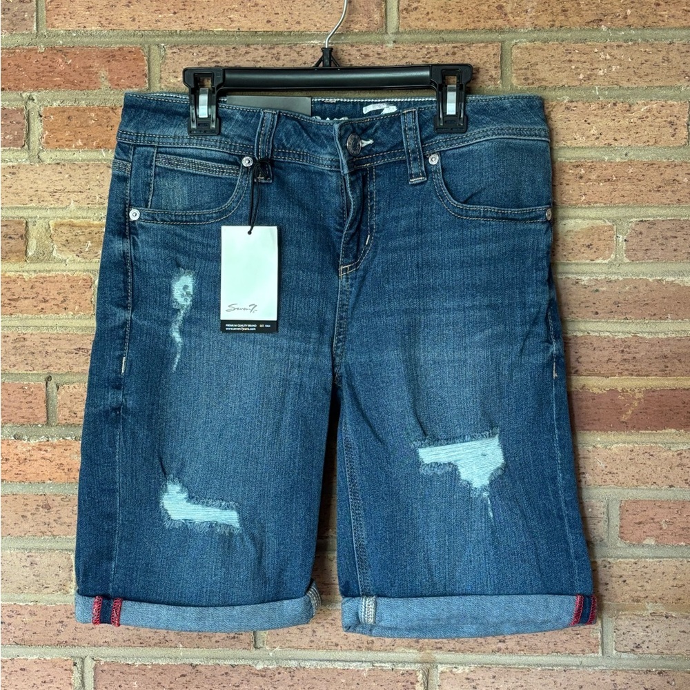 New Seven7 Roll Cuff Bermuda Stretch Jean Denim Shorts Bishop Blue Size 4